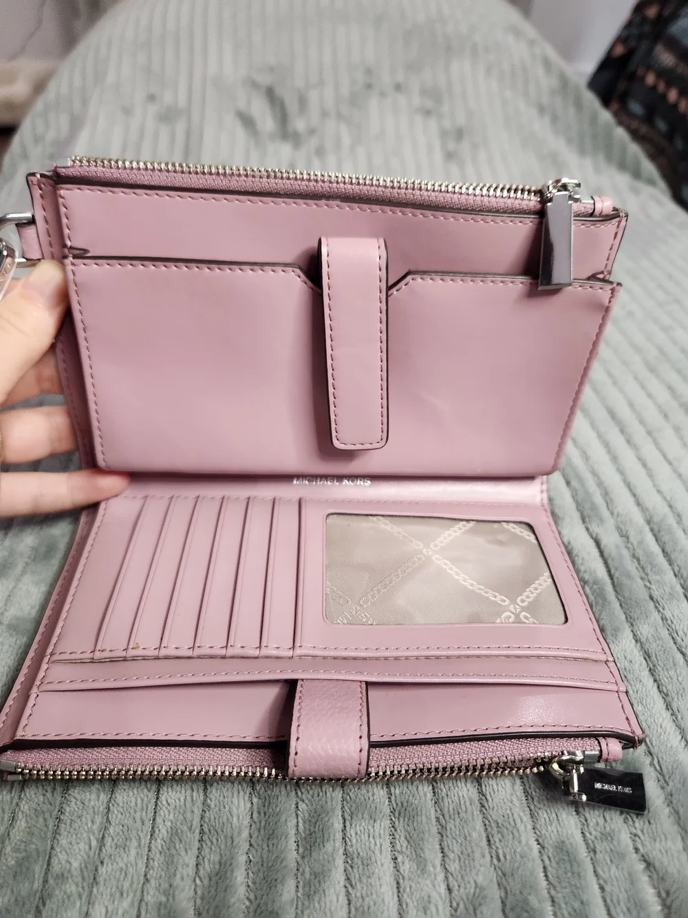 MICHAEL Michael Kors Adele Double-Zip Pebble Leather phone Wristlet Lilac Pink